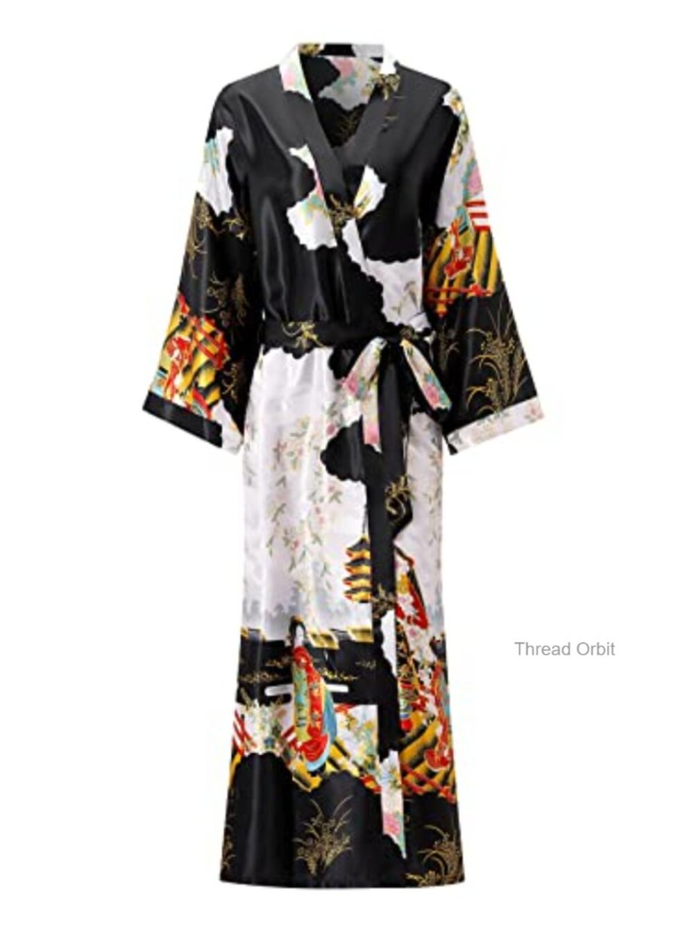 Women's Floral Long Satin Robe Plus Size Silk Kimono Sleepwear Dressing Gown